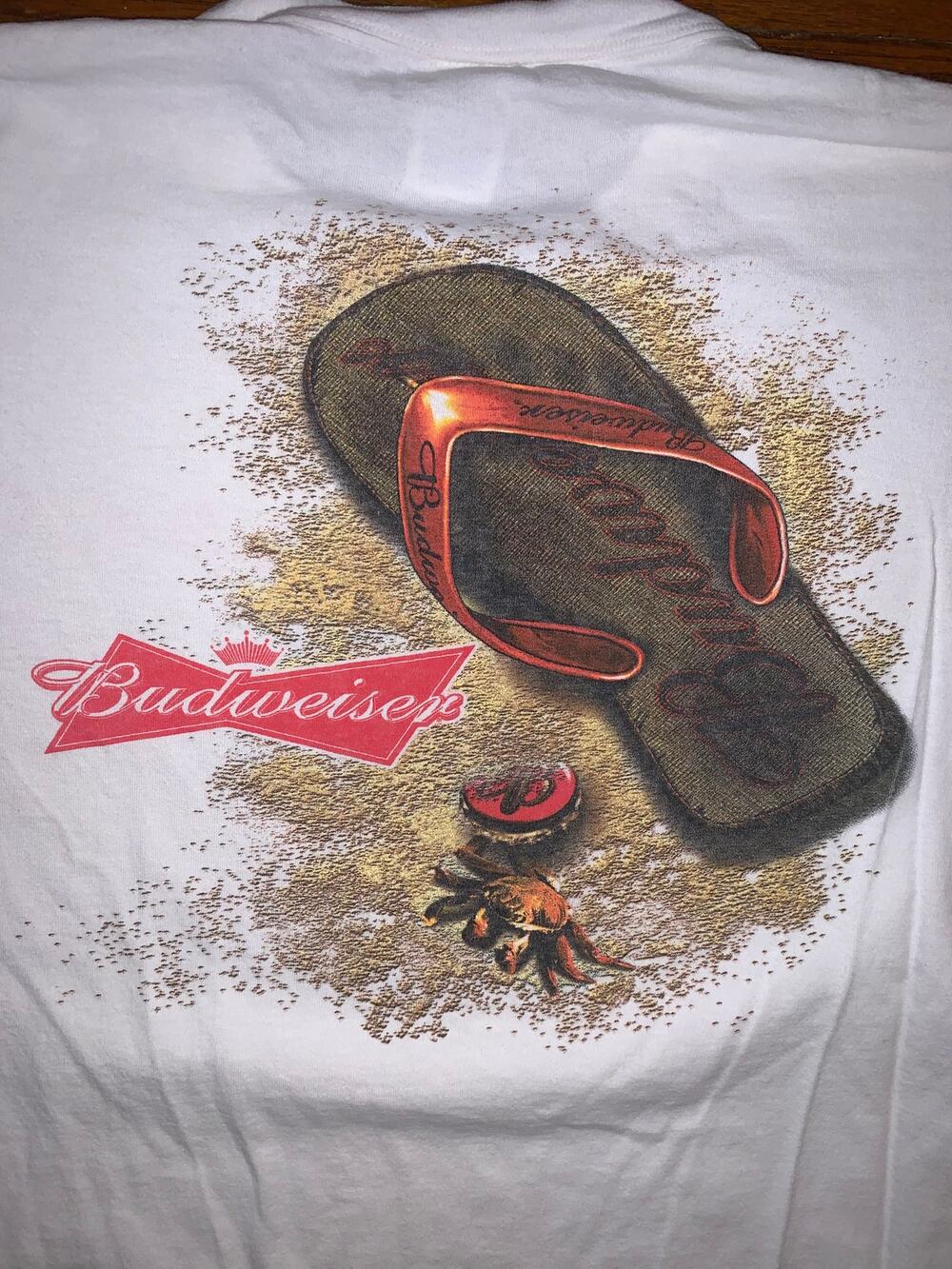 Vintage Budweiser Sandal Beach Graphic T Shirt Delta White XL
